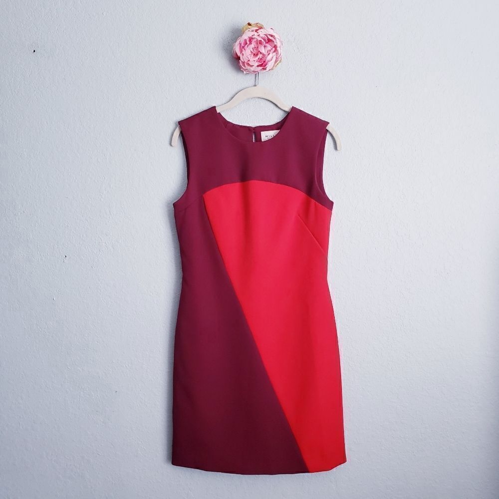 Milly Burgundy and Red Colorblock Dress